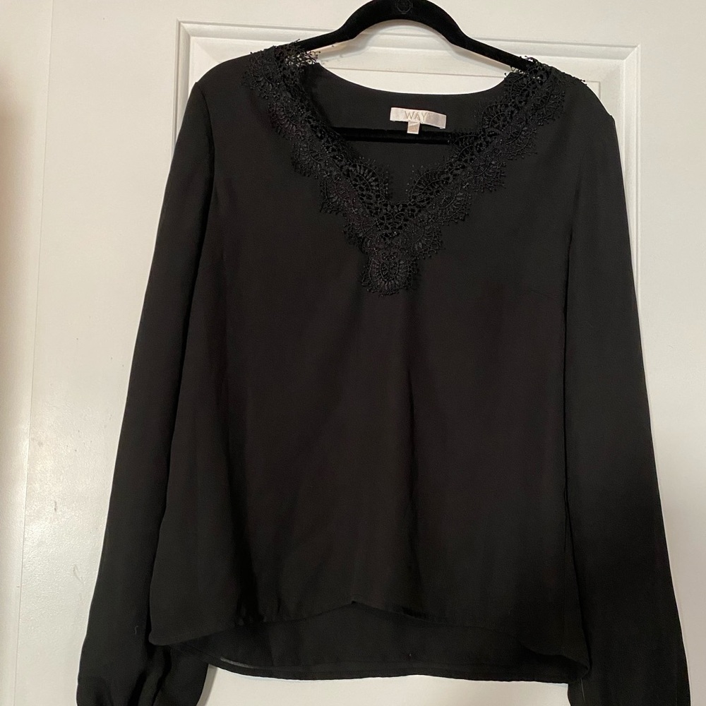 Black Wayf chiffon top with lace